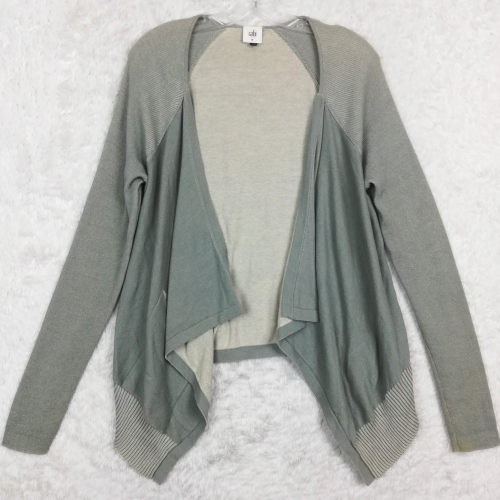 Cabi Womens Sweater Cardigan Open‎ Front Sage Green Draped High Low M